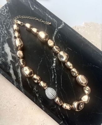 Gold Plated Crystal Pebbled Gold Necklace
