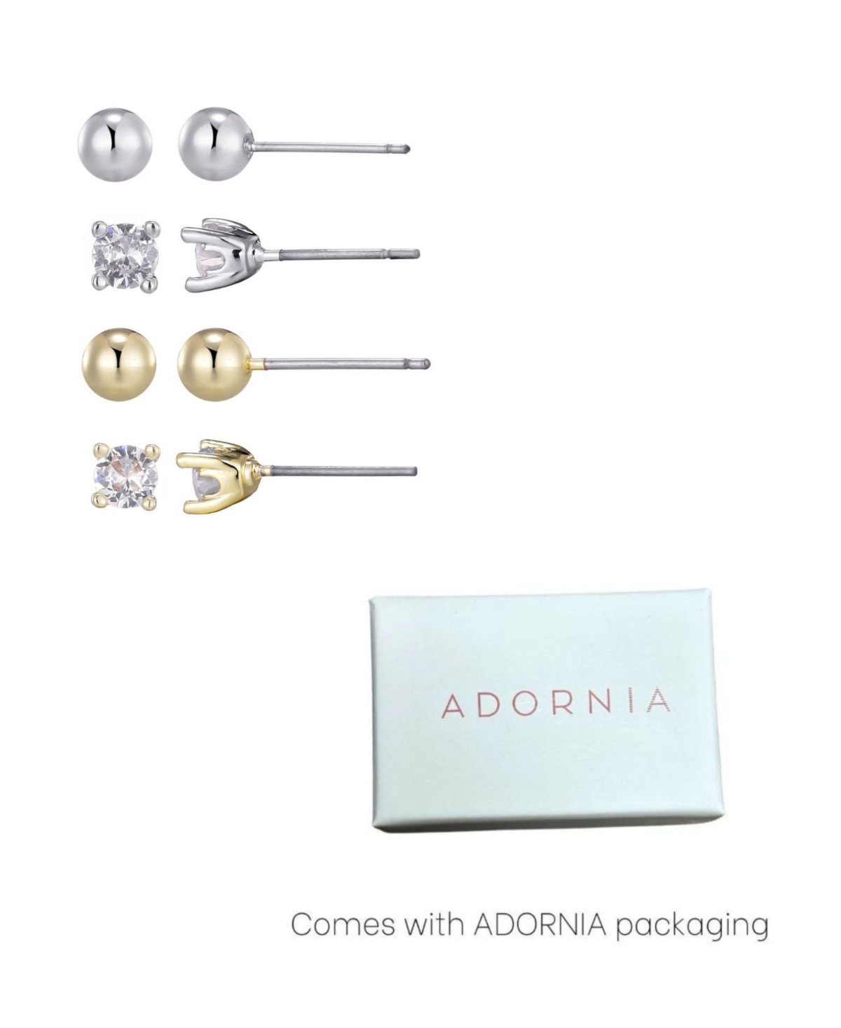 Adornia Gold Silver Cubic Zirconia Ball Solitaire Stud Set In Metallic