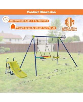 Kids 4-in-1 Swing Set for Backyard Heavy-Duty Metal Playset for 3-12 Years Old