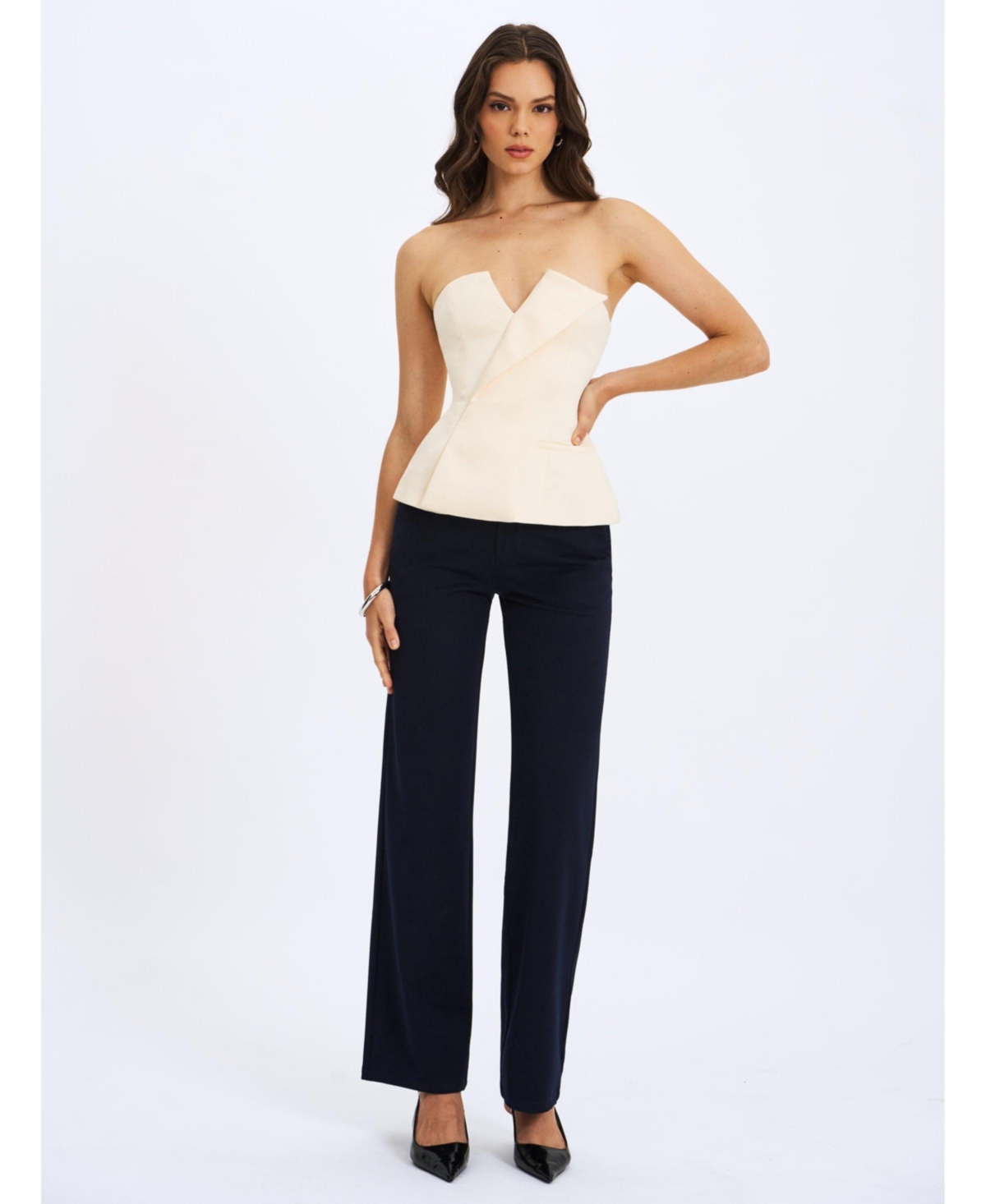 Miss Circle Women Yanin Navy Low-Rise Straight Leg Pants