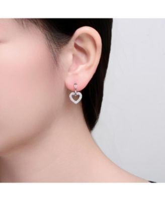 White Gold Plated with Clear Cubic Zirconia Heart Design Drop Earrings