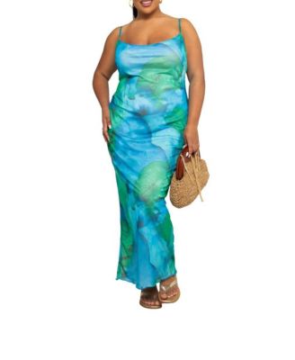 Women's Curve Strappy Abstract Print Maxi Dress