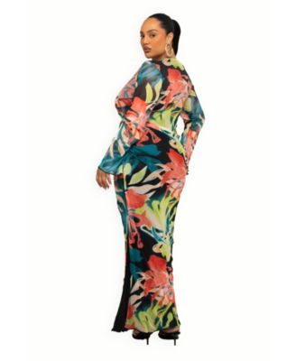 Women's Curve Abstract Cowl Neck Maxi Dress