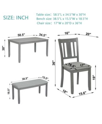 6 Piece Dining Table Set with Rectangular Table, 4 Chairs and Bench for Dining Room
