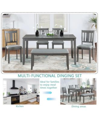 6 Piece Dining Table Set with Rectangular Table, 4 Chairs and Bench for Dining Room