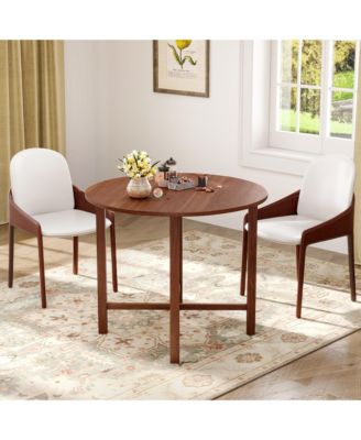 36'' Foldable Kitchen Table Round Dining Table w/Solid Rubber Wood Legs