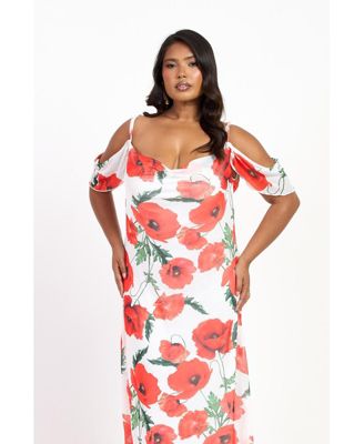 Women's Cold Shoulder Poppy Print Strappy Dress
