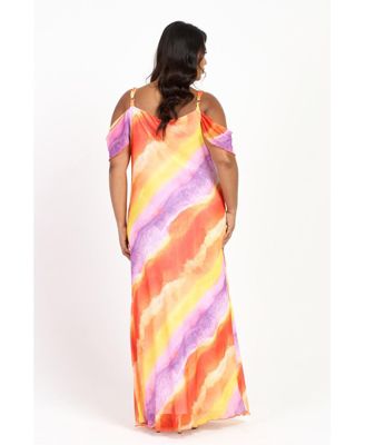 Women's Cold Shoulder Marble Print Maxi Dress