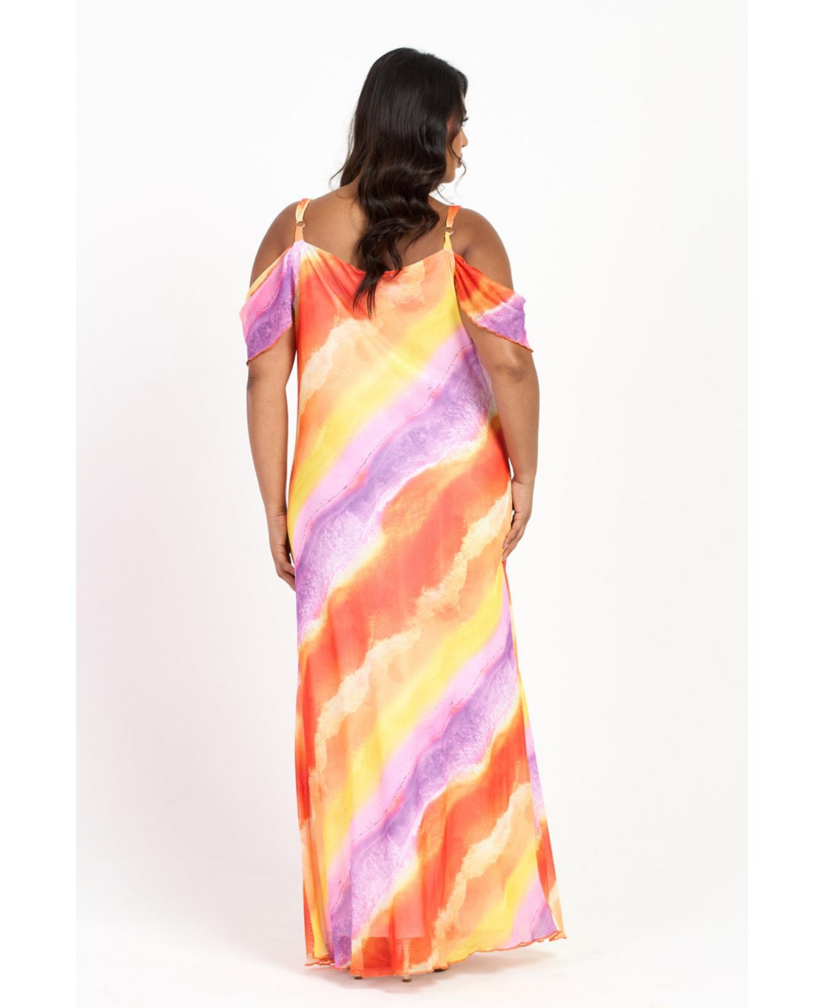 Fashion-szn Curve Cold Shoulder Marble Print Maxi Dress