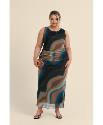 Women's Sleeveless Mesh Swirl Print Midaxi Dress