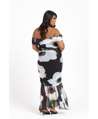 Women's Bold Floral Ruched Midi Dress