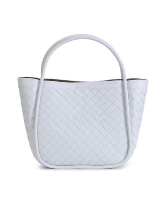 Women's White Woven Leather Top Handle Bag