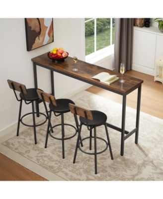 Long Bar Table Set with 3 Upholstered Stools for Kitchen, Dining or Banquet Hall