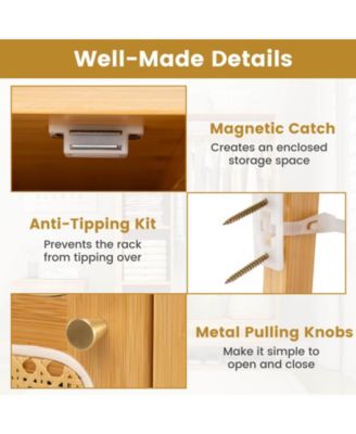 Bamboo Clothing Rack with Cabinet Hanging Rod Storage Shelf &amp; Drawers for Foyer