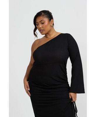 Women's One Shoulder Flare Sleeve Maxi Dress