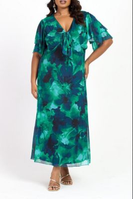 Women's Curve Flutter Sleeve Midi Dress