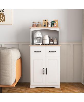 Wooden Kitchen Pantry Storage Cabinet with Drawer and Microwave Shelf
