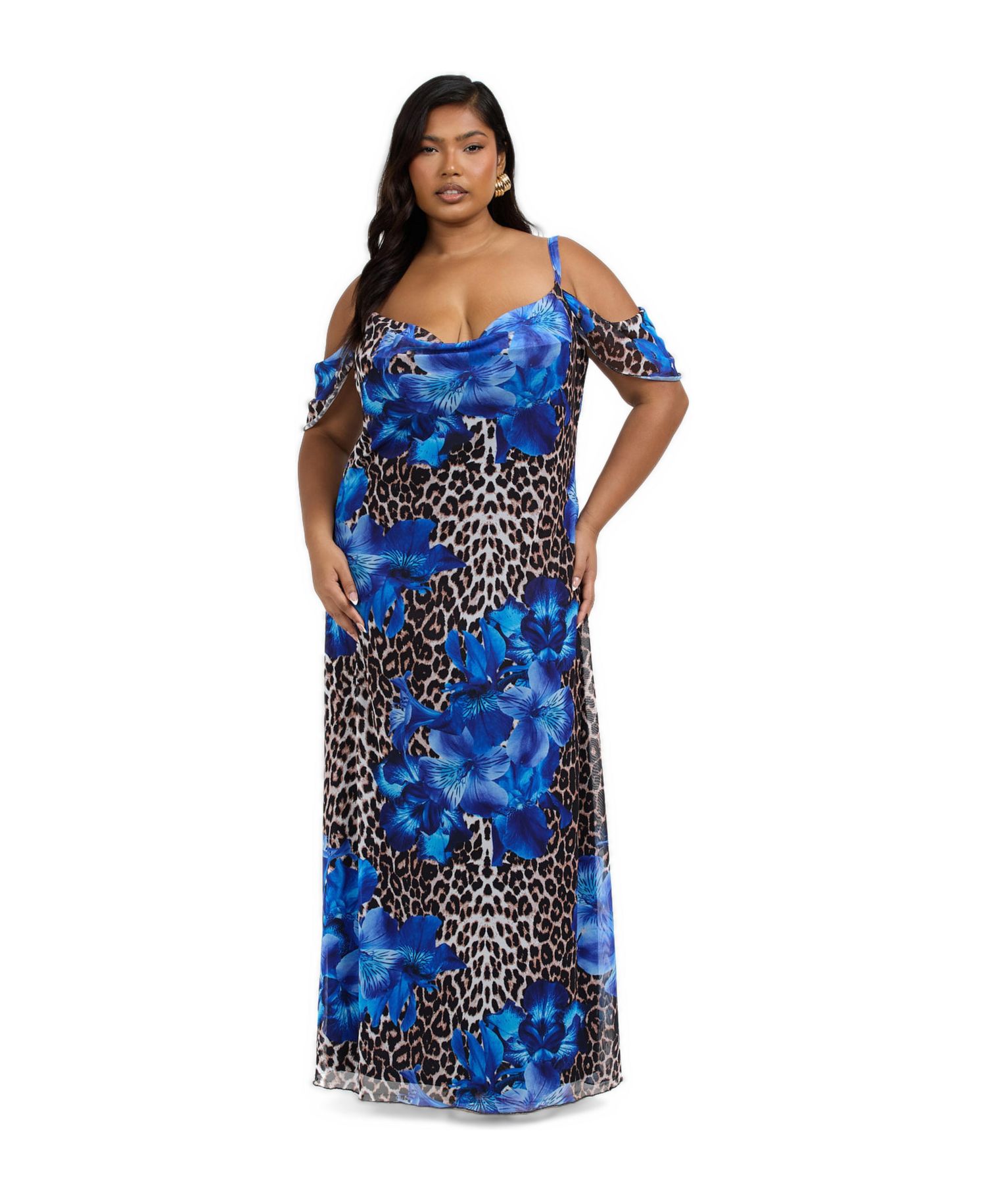 Women's Leopard Print And Floral Maxi Dress