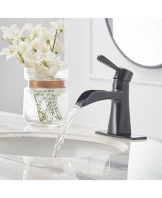 Waterfall Single Hole Single-Handle Low-Arc Bathroom Sink Faucet With Pop-up Drain Assembly