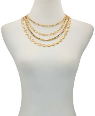 Rhinestone Gold-Tone Multi-Row Necklace