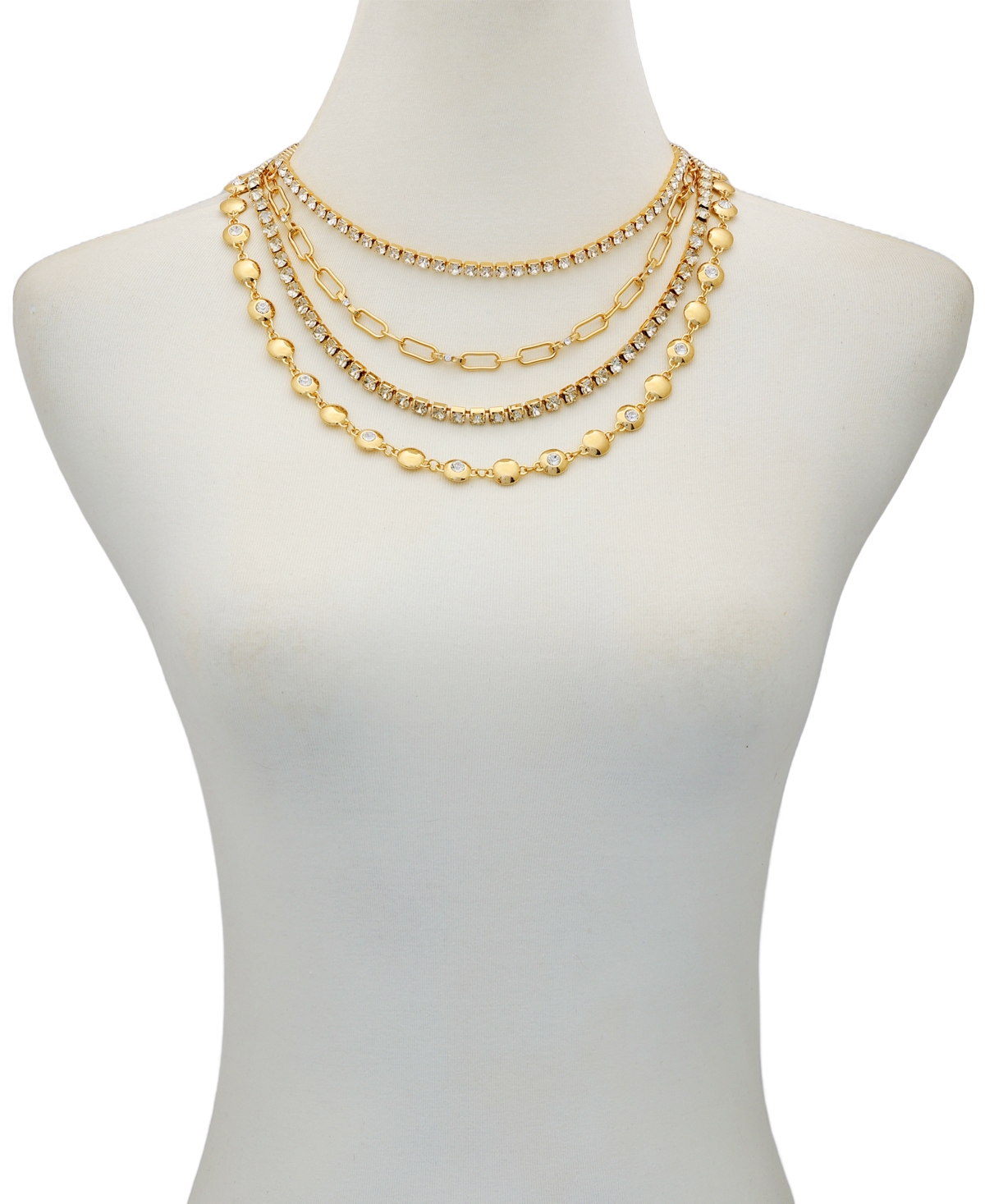 Guess Rhinestone Gold-tone Multi-row Necklace In Gold