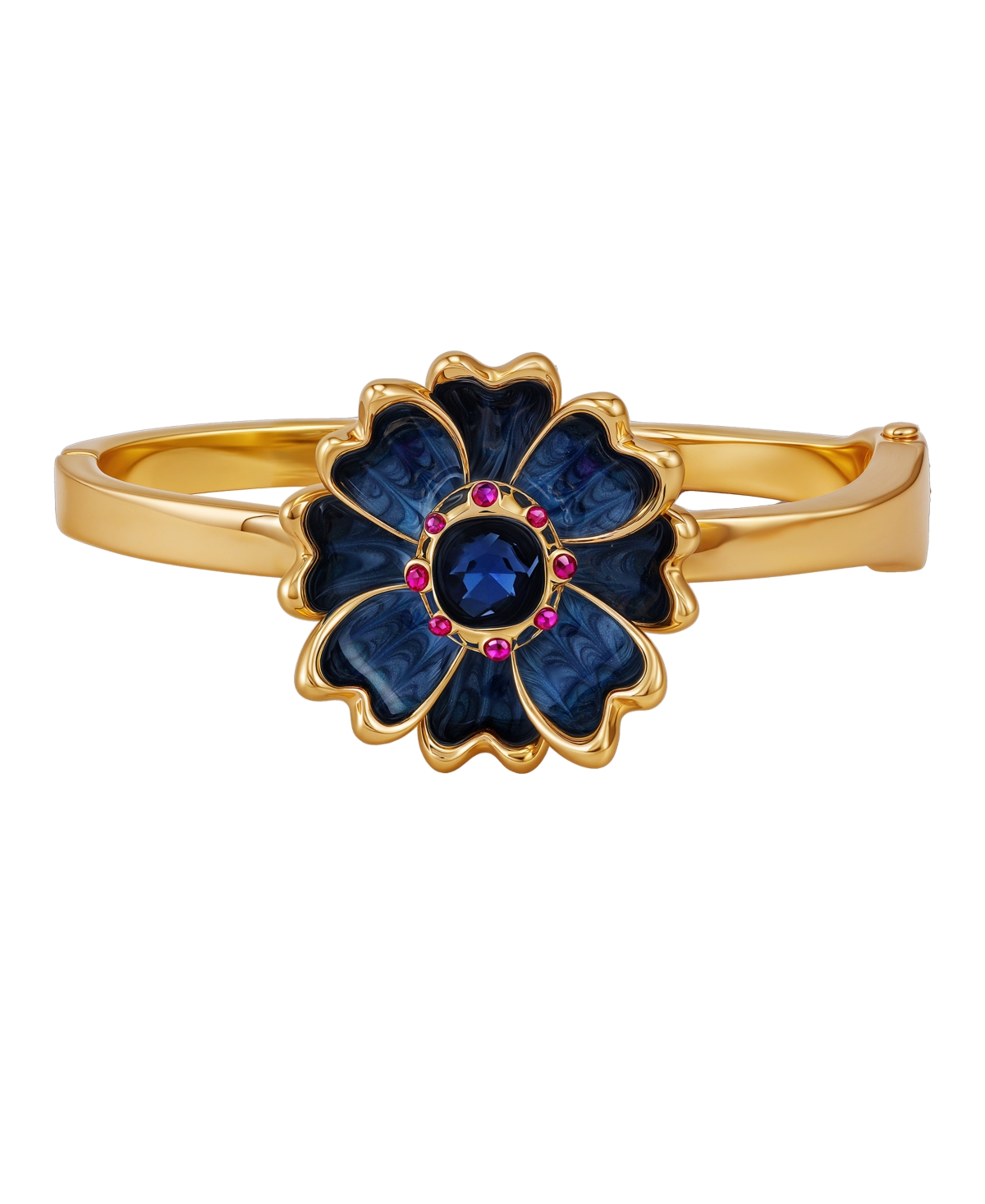 Guess Glass Stone Gold-tone Floral Hinged Bangle Bracelet