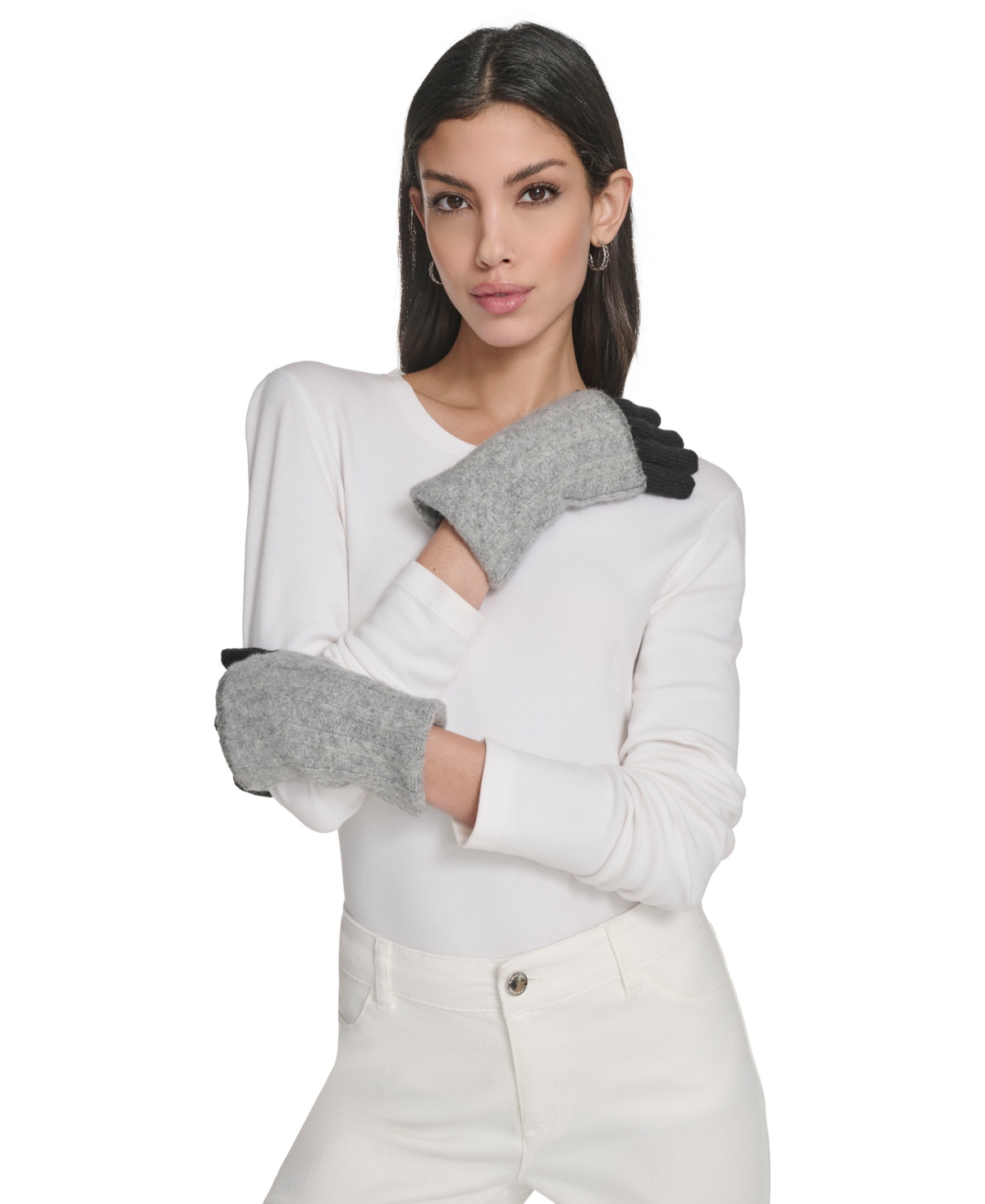 Calvin Klein Patchwork Knit Gloves In Black