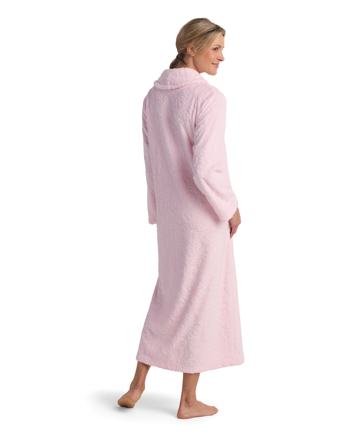 Miss Elaine Women's Collared Long Robe In Pink