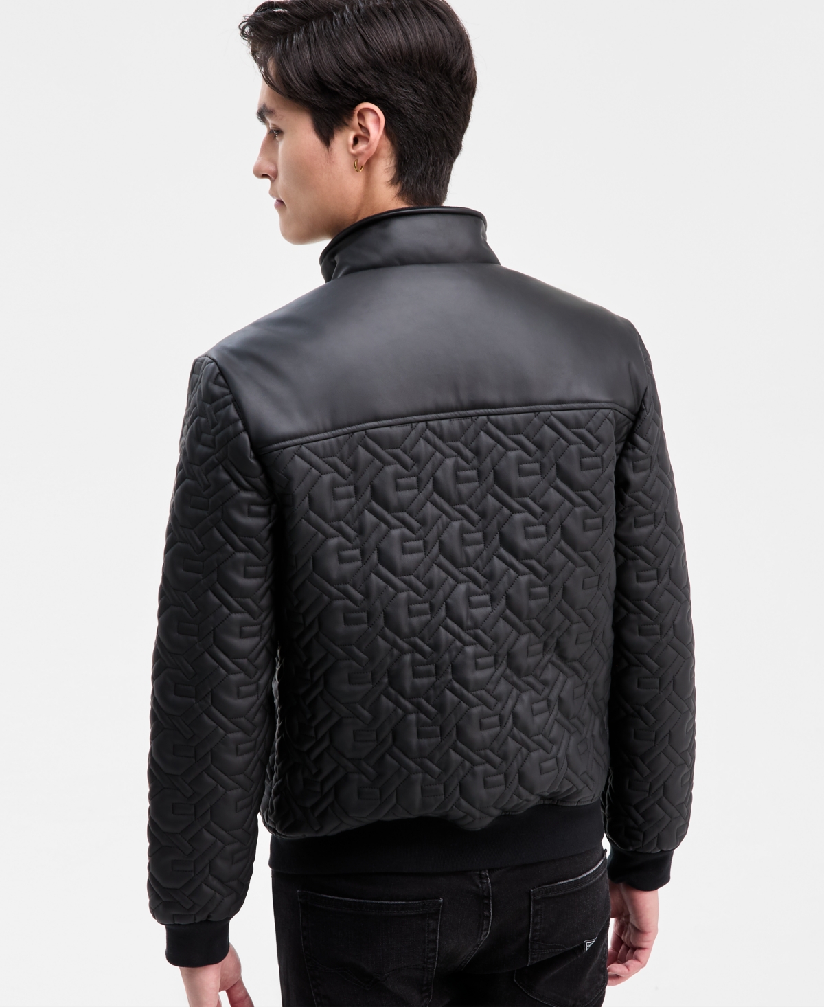 Guess Men's G Chain Quilted Faux Leather Jacket