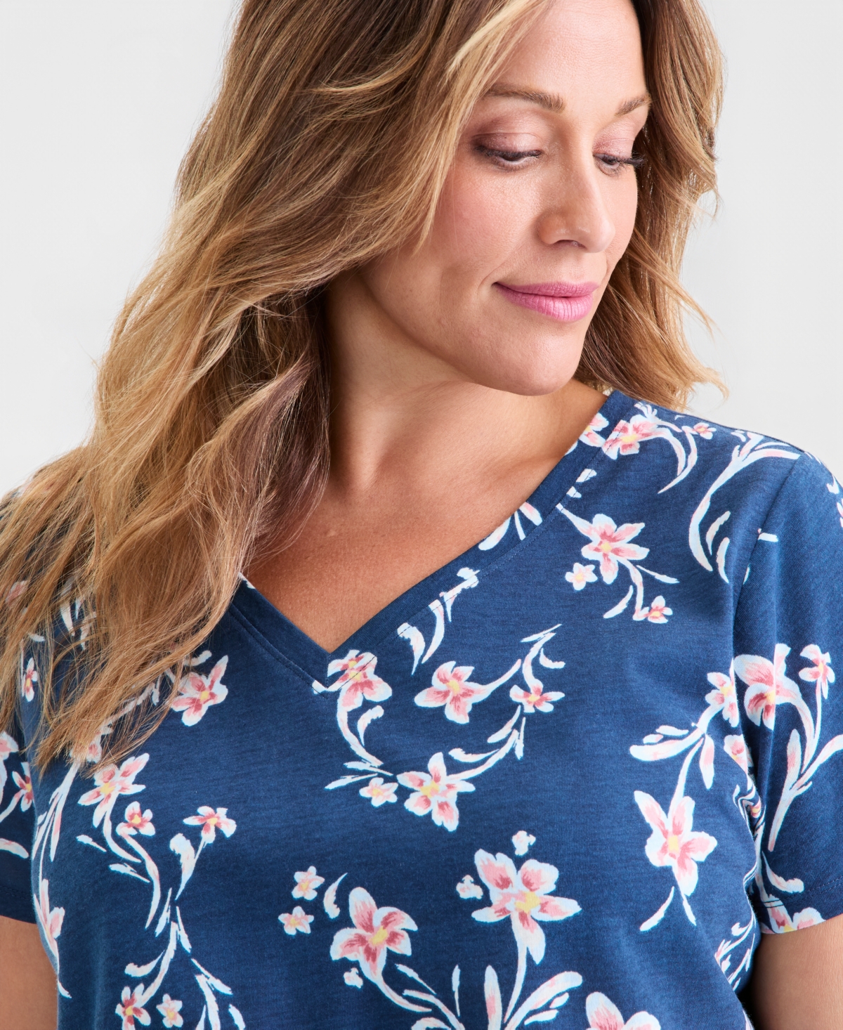 Style & Co Plus Size Perfect V-neck T-shirt, Macy's Exclusive In Blue