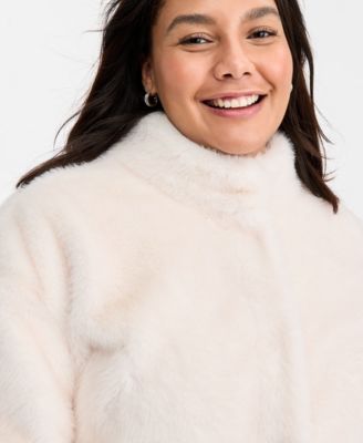 Trendy Plus Size Solid Faux-Fur Bomber Jacket, Macy's Exclusive
