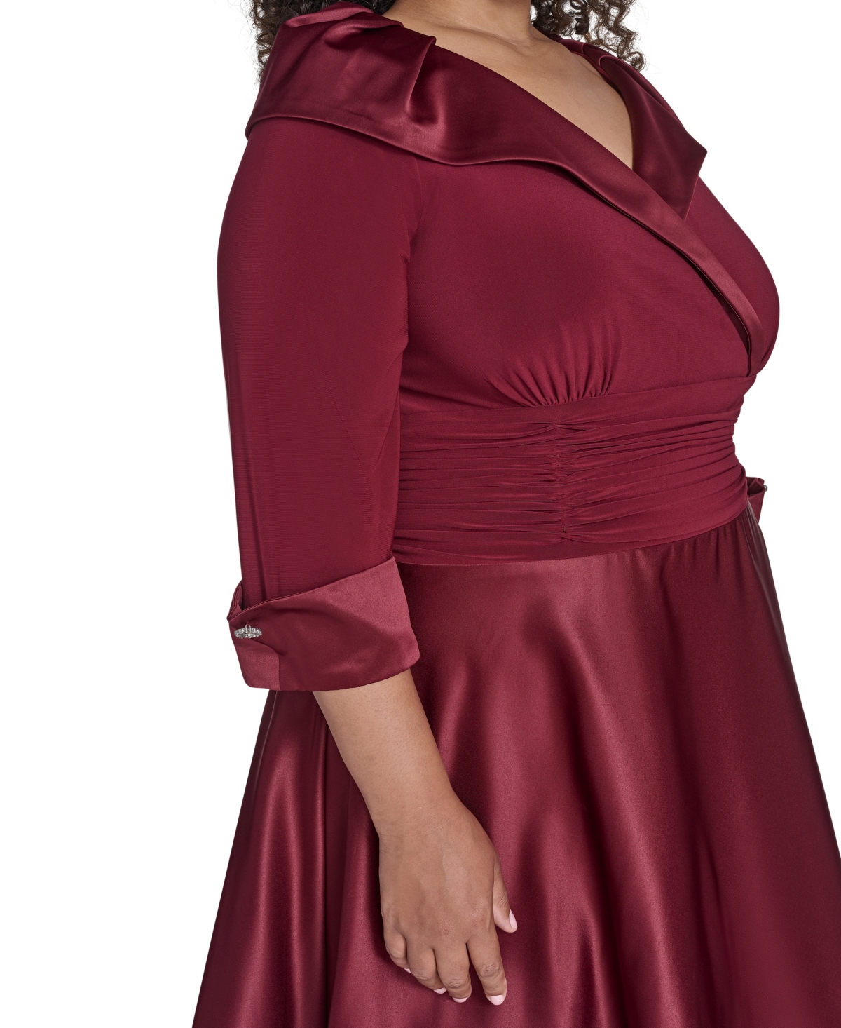 Jessica Howard Plus Size Rhinestone Cuff Sleeve Midi Dress In Burgundy
