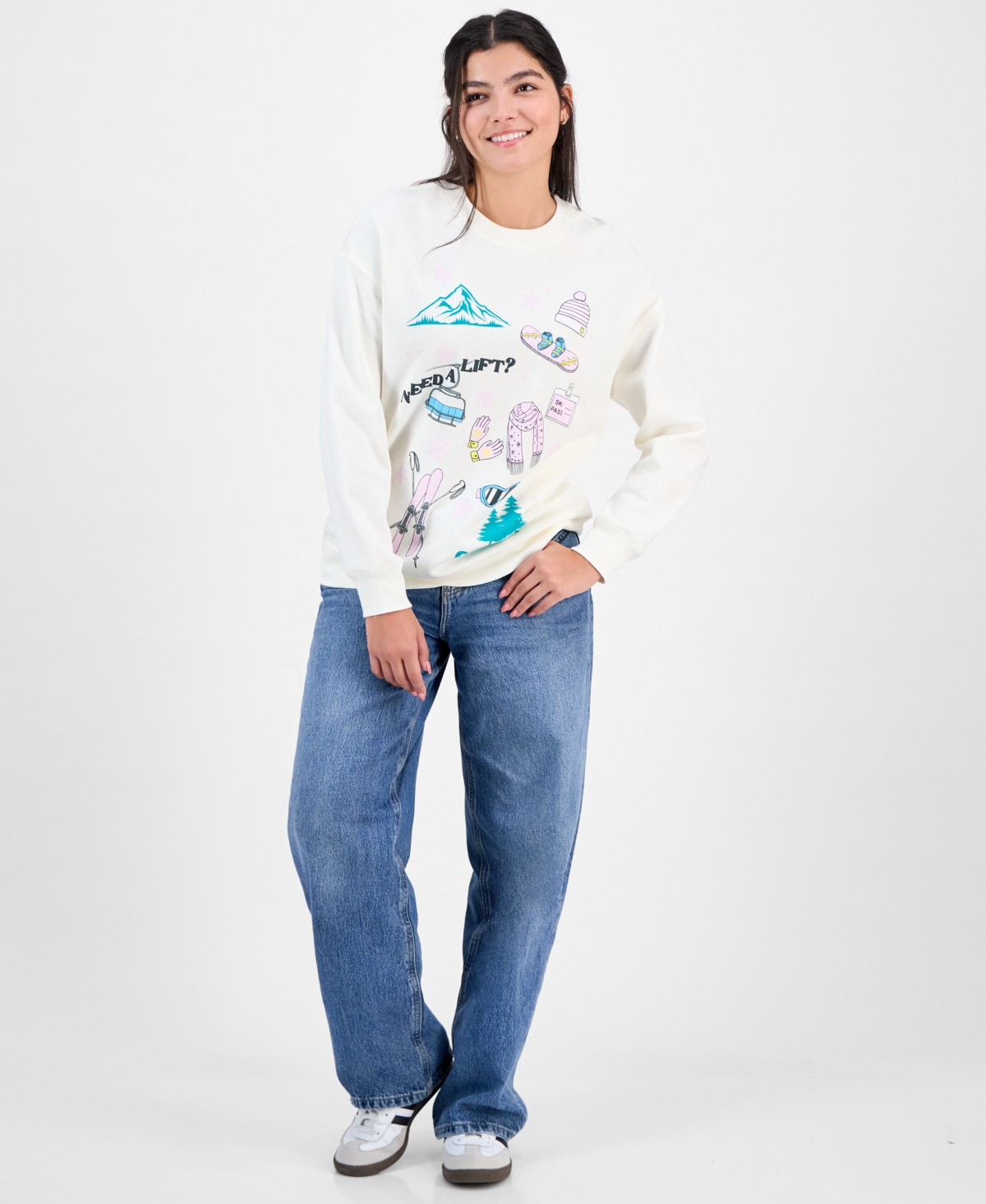 Rebellious One Juniors' Ski Graphic Print Sweathirt In Animal Print