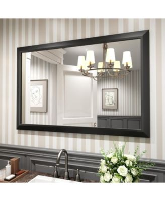 Bathroom Mirror, 48" x 32" Inch Thick Metal Framed Wall Mirrors for Over Sink, Bedroom, Living Room, Entryway, Rectangle Wall-Mounted Mirrors in Black(Horizontal/Vertical)