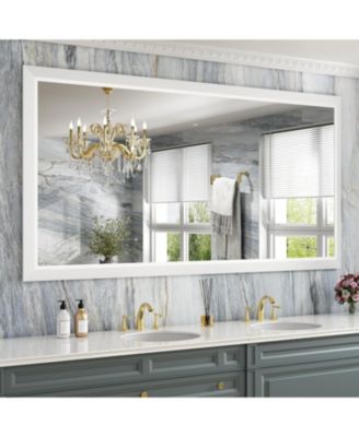 Bathroom Mirror, 72" x 36" Inch Thick Metal Framed Wall Mirrors for Over Sink, Bedroom, Living Room, Entryway, Rectangle Wall-Mounted Mirrors in White(Horizontal/Vertical)