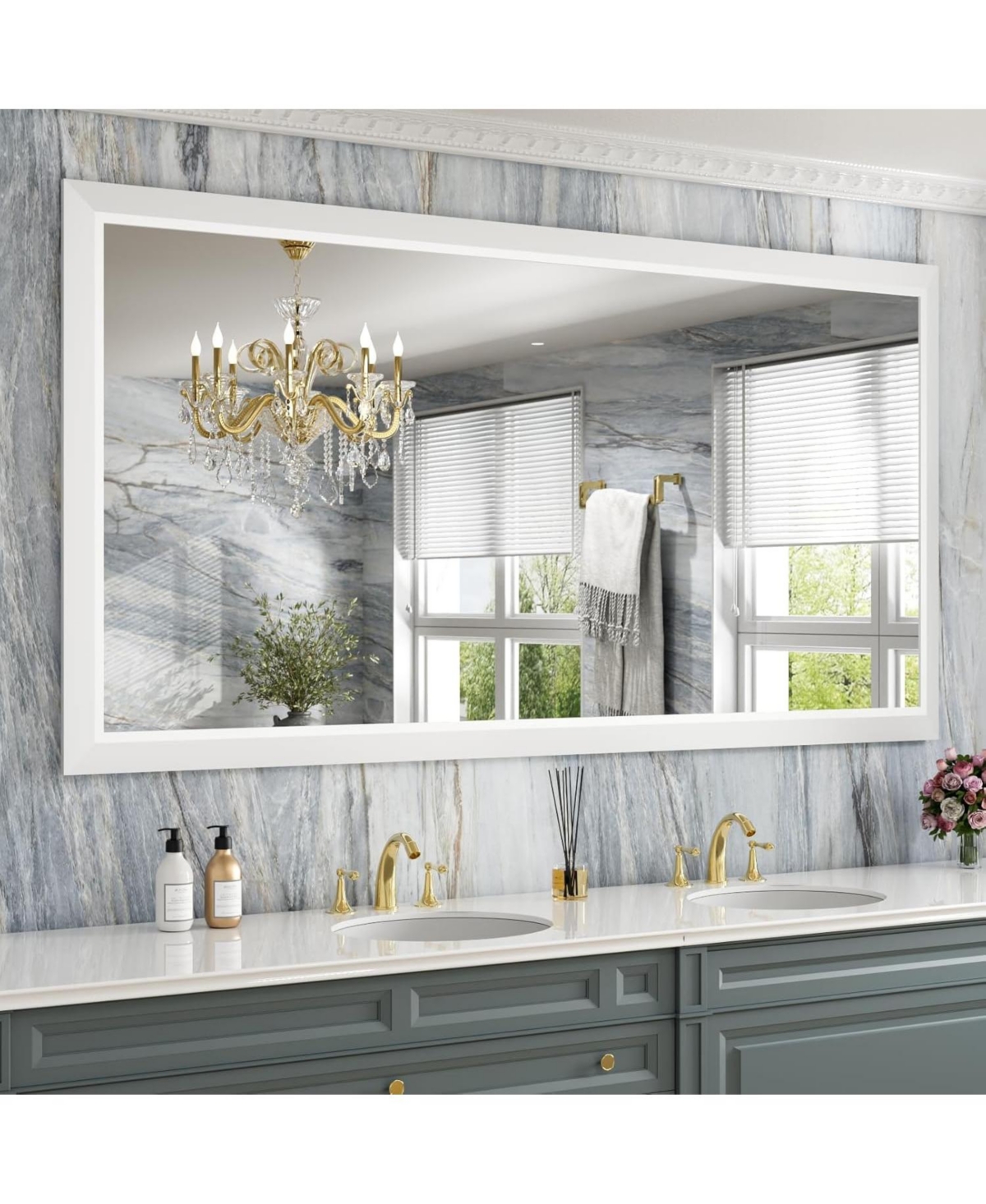 Amorho Bathroom Mirror, 72&#x22; x 36&#x22; Inch Thick Metal Framed Wall Mirrors for Over Sink, Bedroom, Living Room, Entryway, Rectangle Wall-Mounted