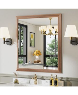 Bathroom Mirror, 36" x 32" Inch Thick Metal Framed Wall Mirrors for Over Sink, Bedroom, Living Room, Entryway, Rectangle Wall-Mounted Mirrors in Dark Brown(Horizontal/Vertical)