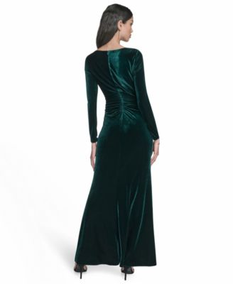 Women's Velvet Side Ruched Sleeve Gown