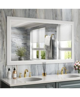 Bathroom Mirror, 50" x 30" Inch Thick Metal Framed Wall Mirrors for Over Sink, Bedroom, Living Room, Entryway, Rectangle Wall-Mounted Mirrors in White(Horizontal/Vertical)
