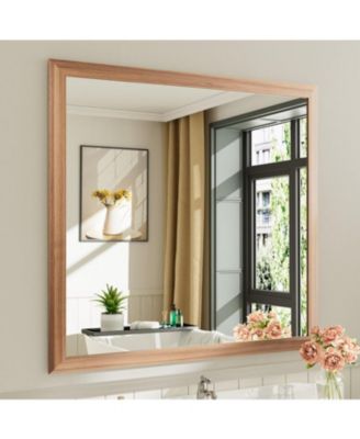 Bathroom Mirror, 40" x 38" Inch Thick Metal Framed Wall Mirrors for Over Sink, Bedroom, Living Room, Entryway, Rectangle Wall-Mounted Mirrors in Dark Brown(Horizontal/Vertical)