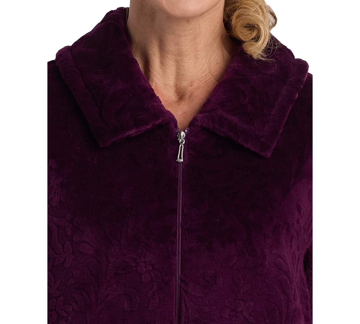 Miss Elaine Women's Collared Long Robe In Purple