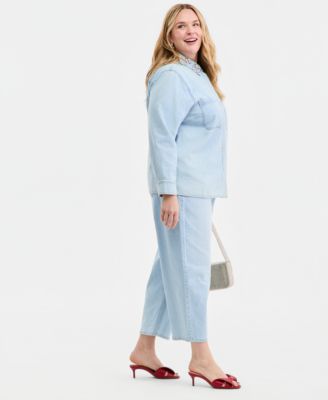 Trendy Plus Size Embellished Cropped Barrel-Leg Jeans, Macy's Exclusive