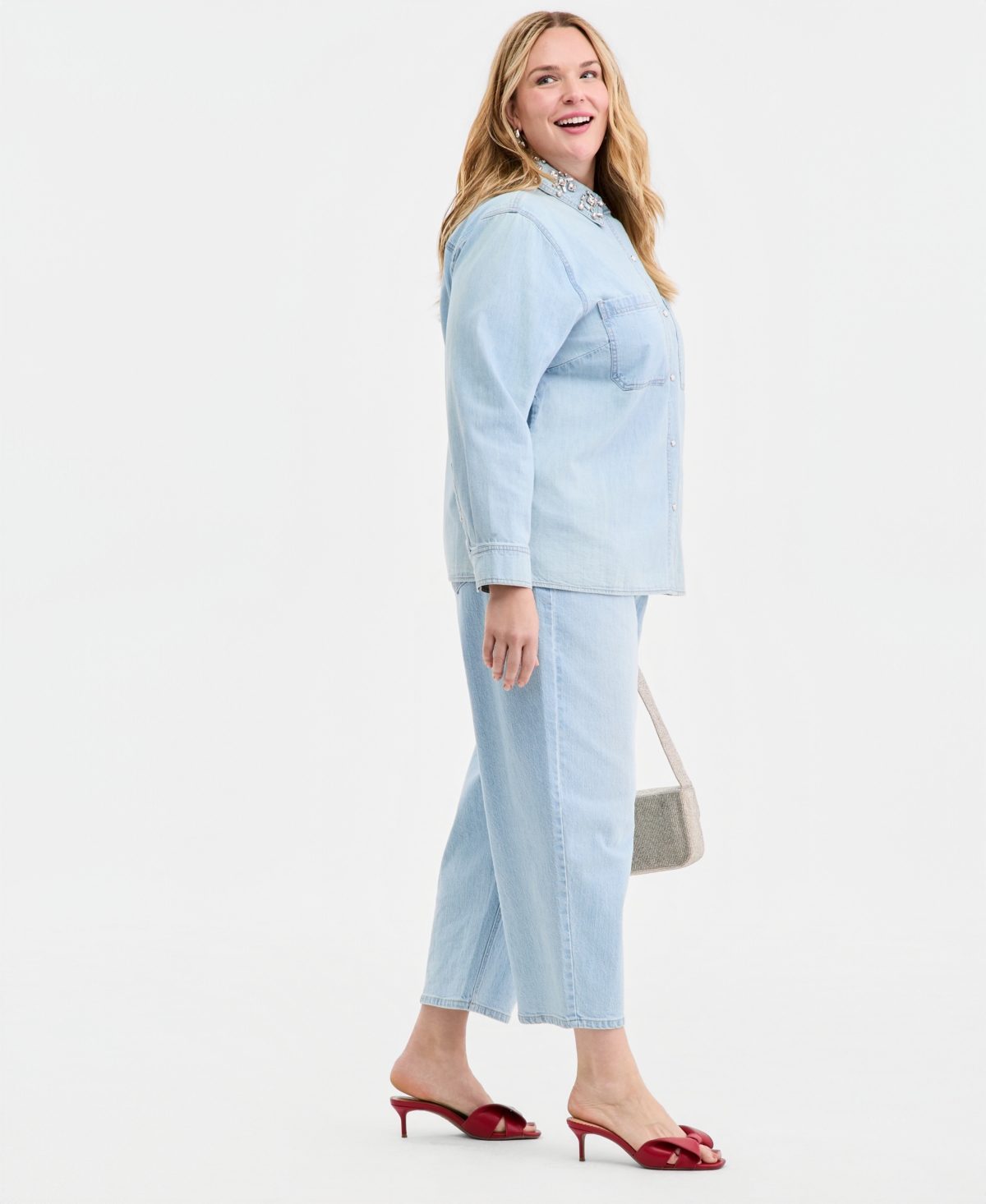 On 34th Trendy Plus Embellished Cropped Barrel-Leg Jeans, Macy's Exclusive