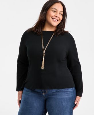 On 34th - Trendy Plus Size Rib-Knit Boat-Neck Bell-Sleeve Top