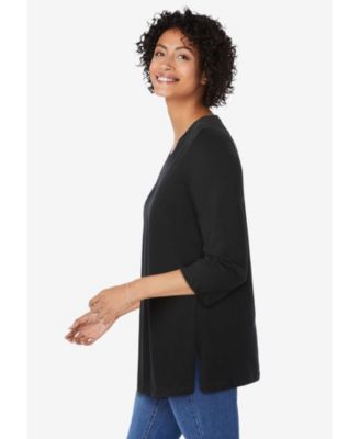 Plus Size Perfect Three-Quarter Sleeve V-Neck Tunic