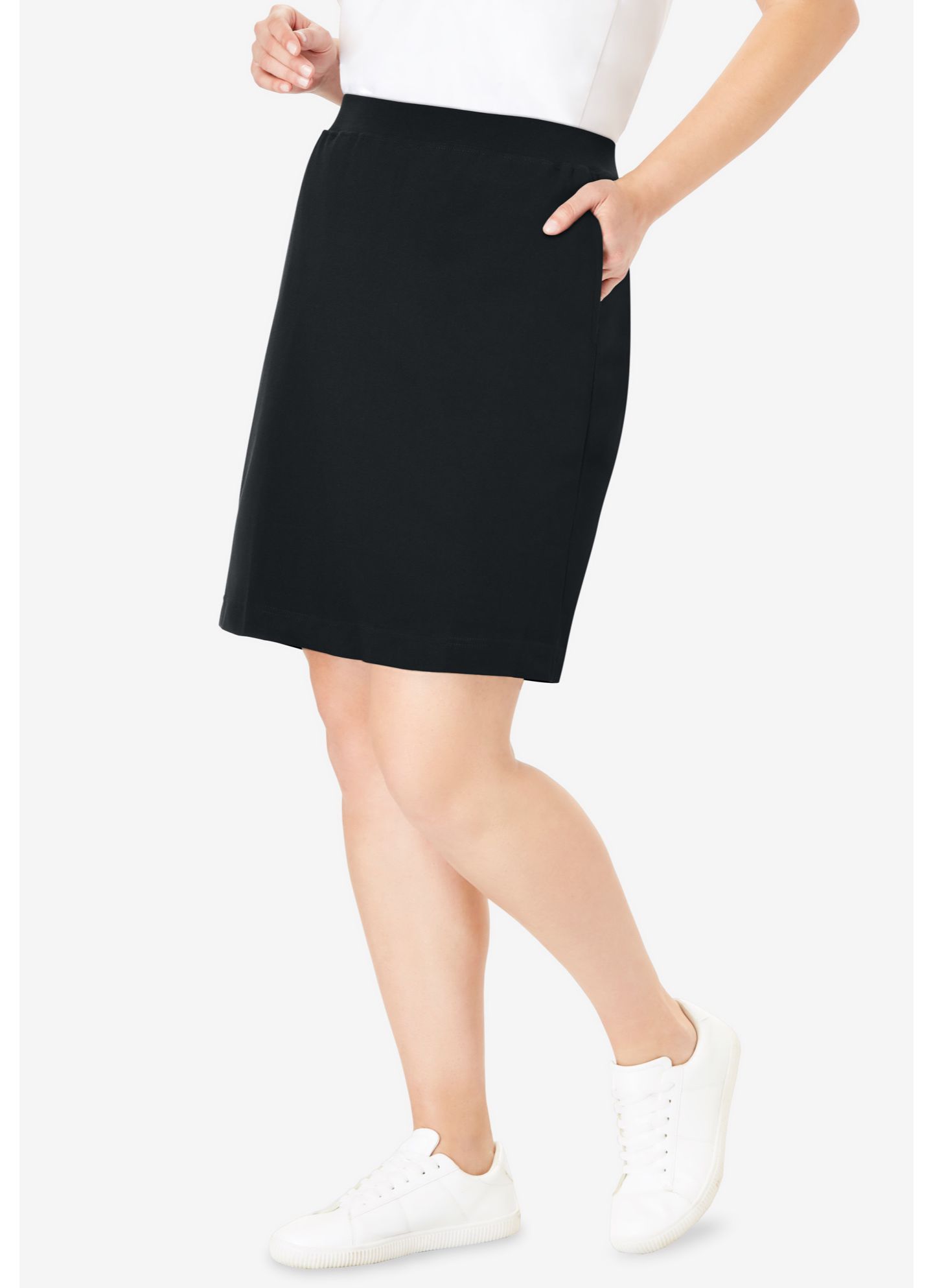 Женская юбка-шорты Woman Within Plus Size Stretch Cotton Skort, цвет: Чёрный — фото 3