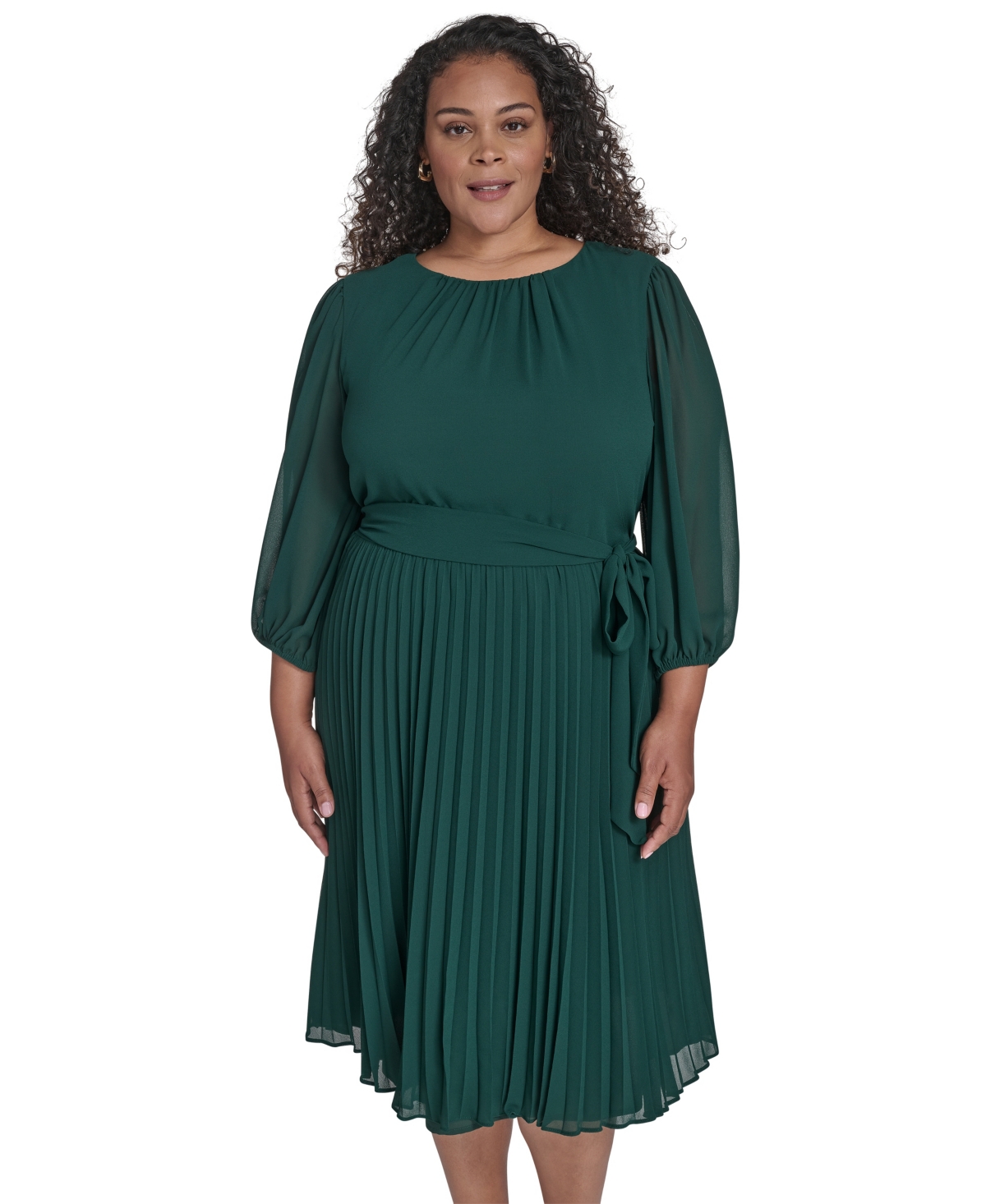 Jessica Howard Plus Size Ballon Sleeve Midi Dress In Green