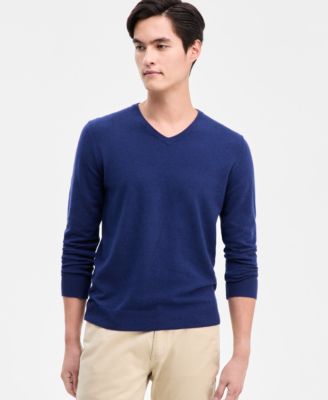 Men's Solid V-Neck Cotton Sweater, Created for Macy's