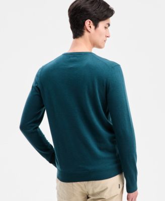 Men's Solid V-Neck Cotton Sweater, Created for Macy's