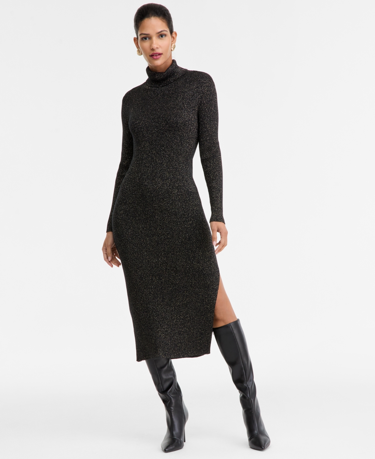I.n.c. International Concepts Women's Metallic Turtleneck Sweater Dress, Macy's Exclusive